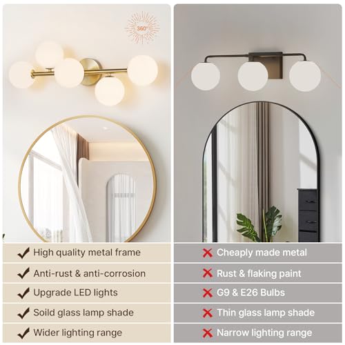 27" Mid Century Modern Globe Brushed Gold LED Bathroom Vanity Light