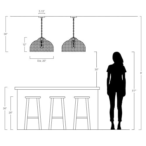Eliza 1 Light Pendant Dome Rattan Metal 20"