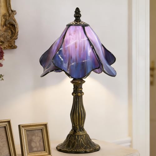 Small Tiffany Table Lamp Purple Morning Glory Style W8H14.5 Inch