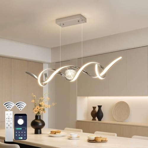 LED Modern Chandeliers 39inch Dimmable Chrome Kitchen Pendant Light