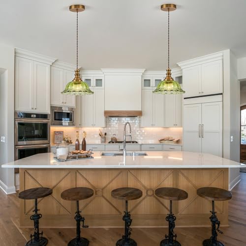 Glass Pendant Lights Modern Pendant Lighting Fixtures Hanging Lamp for Kitchen Island Bedroom Dining Room Coffee Shop Hallway Green and Brass 2 Pack (2 Count)