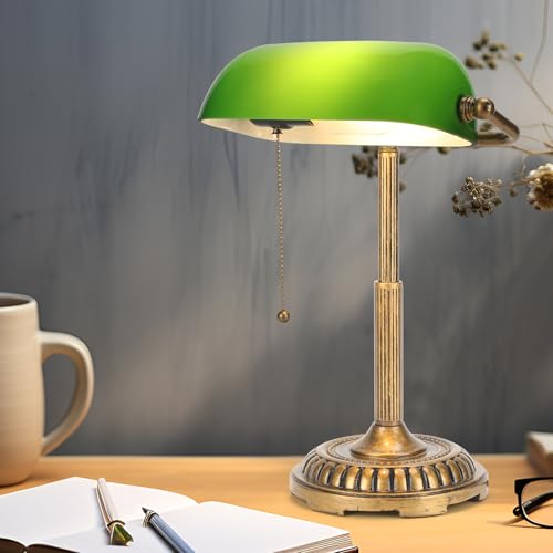 Bankers Lamp Green Desk Lamp with Pull Switch
