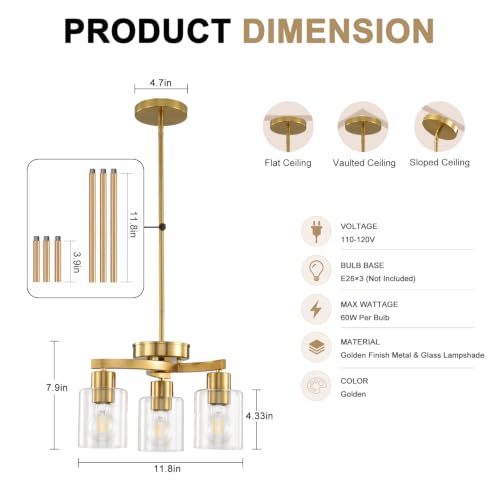 3 Light Brass Gold Dining Room Chandelier