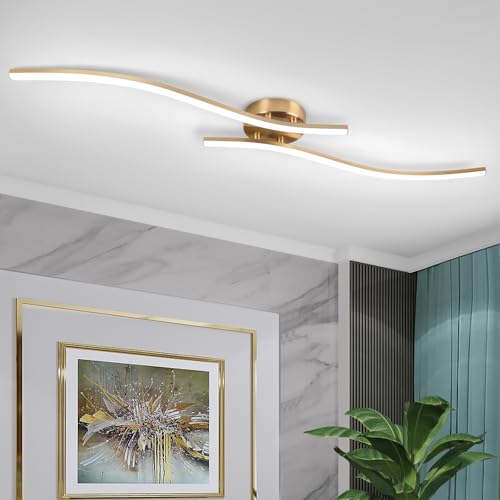 28W Gold Linear Ceiling Light Gold Modern LED Ceiling Light Fixture 6000K Aluminum 39.37Inch Long Ceiling Lamp for Hallway