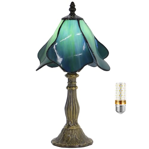Small Tiffany Table Lamp Green Morning Glory Style W8H14.5 Inch