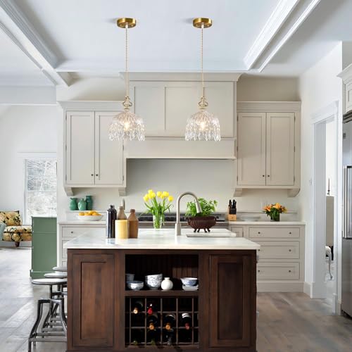 Brass Vintage Glass Pendant Light Crystal Hanging Light Fixtures (2 Count)