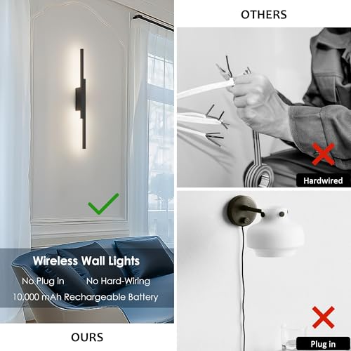Black Wall Sconces Set of Two Battery Operated Wall Sconces 3000K (2 Count)
