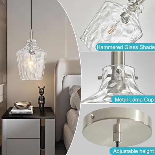 Hammered Glass Pendant Light for Kitchen Island Foyer 1 Pack Nickel 8 Inch