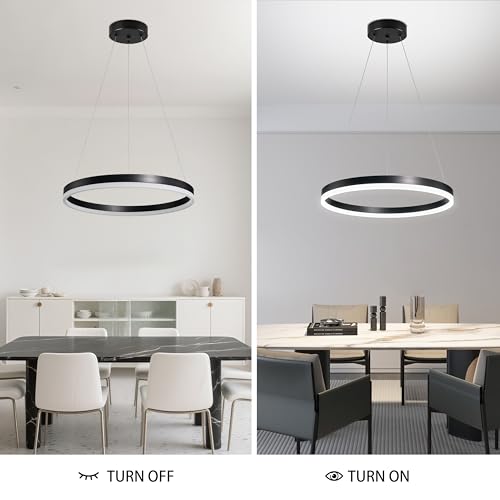 20" Modern Black Led Chandelier Ring Dimmable LED Chandeliers with Remote Control for Kitchen Island Height Adjustable Chandelier Led Pendant Light for Living Room Dining Room Bedroom Foyer
