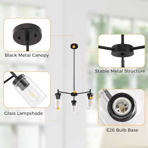 3 Light Black Chandelier for Dining Room Light Fixture