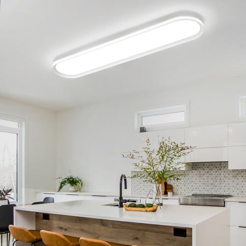 Modern LED Ceiling Light Dimmable Linear Ceiling Light 47in Semi Flush Mount Long Lights with Remote Control and Side Lighting for Living Room Kitchen Dining Room