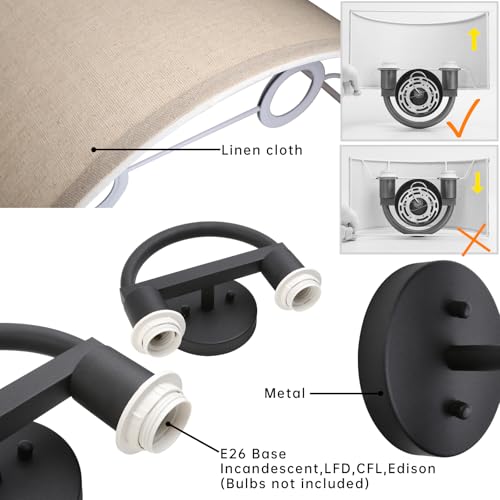 Industrial 2 Lights Wall Sconce Fixtures with Linen Fabric Shade