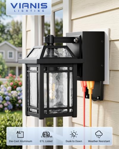 2 Pack Dusk to Dawn Porch Light with GFCI Outlet (Black / D2D 2-Pack)