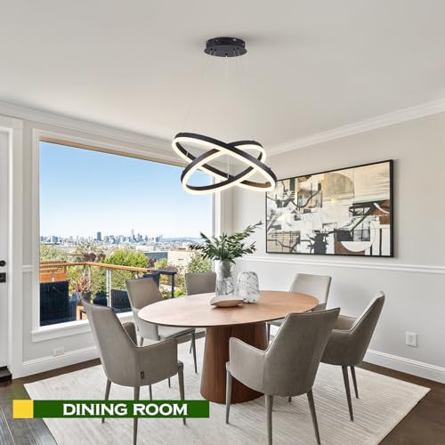 2 Rings Modern LED Chandelier Black for Dining Room