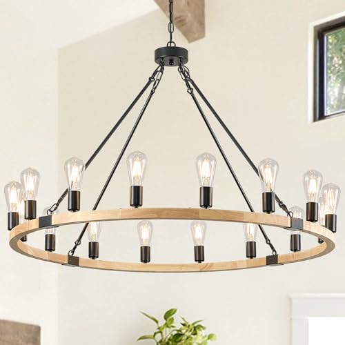 Natural Wooden Wagon Wheel Chandelier 16