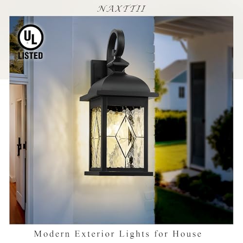 Outdoor Wall Lights Black Exterior Lighting Fixtures with Clear Water Ripper Glass 15 Inch Height Exterior Wall Sconce Light fixtures for House Porch and Garage E26 Socket
