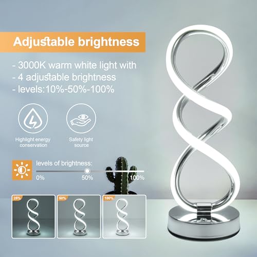 PIRTSDEL Modern Spiral Table Lamp for Bedside Nightstand Touch and Remote Dual Control