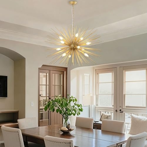 33.8in 12 Light Gold Sputnik Chandeliers Large Mid
