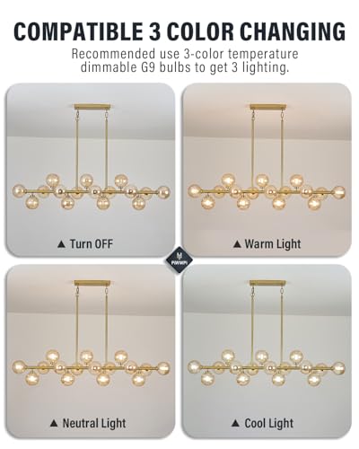 55" Long Brass Gold Chandeliers for Dining Room Kitchen Island