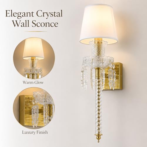 Modern Crystal Wall Sconce with Linen Shade
