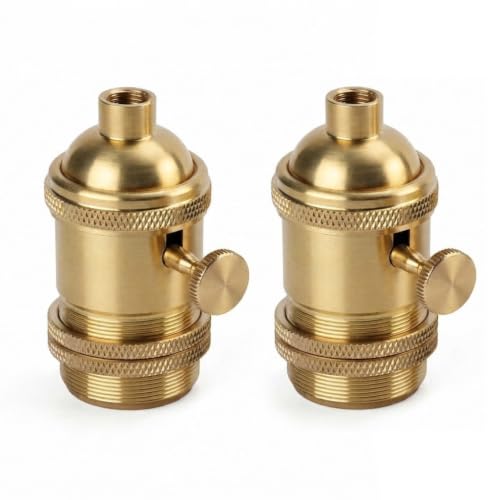 Brass Screw Thread DIY Light Socket Vintage Copper Edison Retro Pendant Lamp Holder for E26 E27 Light Bulbs (2 Count)