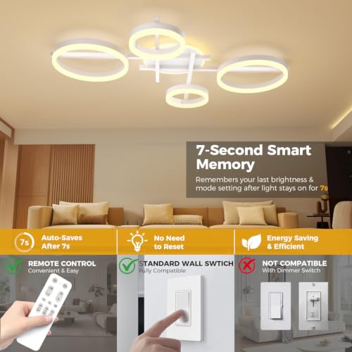 39" 5 Ring Modern Ceiling Light (White)