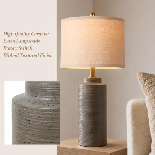 27" Vintage Ceramic Table Lamp Set of 2 (Greyish Brown)