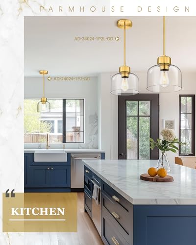 2 Pack 8" Brushed Gold Pendant Lights Kitchen Island