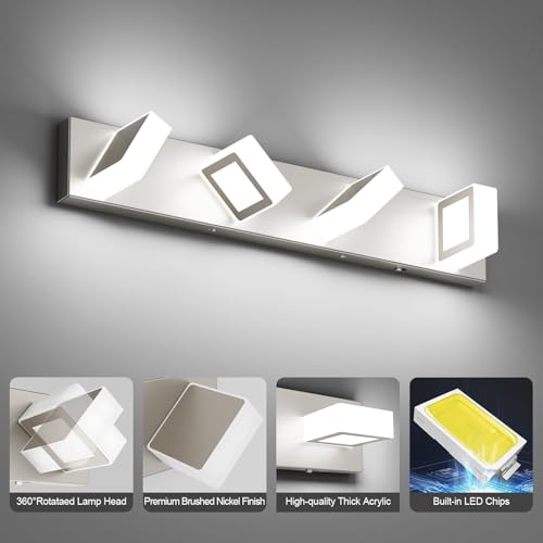 5 Color Temperature Brushed Nickel Vanity Lights for Bathroom Dimmable Acrylic Modern LED Bathroom Lighting Fixtures Brushed Nickel