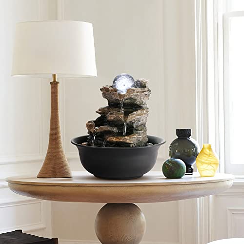 Indoor Water Fountain Tabletop Fountain Stacked Rock with LED Light