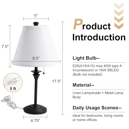 Metal Table Lamp for Bedroom (White Shade & Black Base)