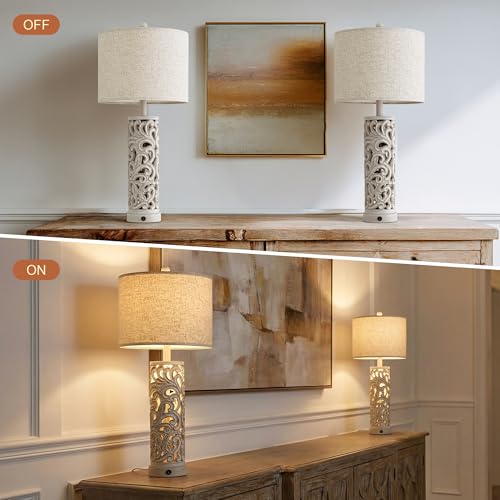 2-in-1 Light Table Lamp Set of 2 for Living Room, 28.5" Farmhouse Bedside Lamps with USB Charging Port, Main&Night Light & Dual Switches, Nightstand Lamp for Bedroom Home Office(Bulb Included) (2 Count)