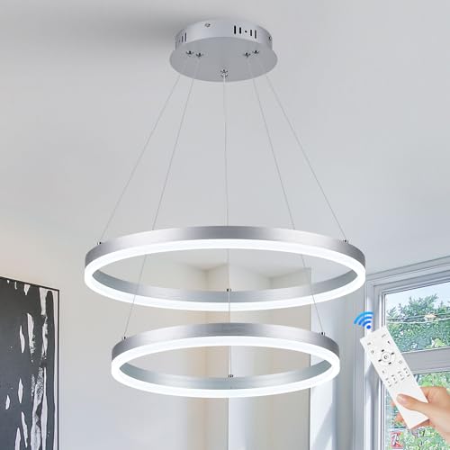 2 Rings Modern LED Chandelier Silver for Dining Room (2 Count)