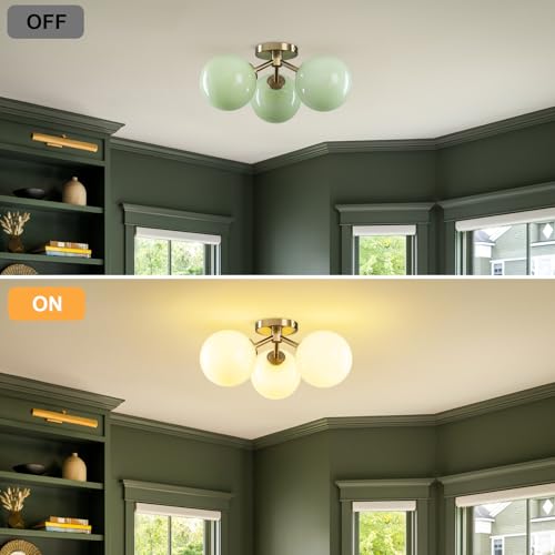Green Globe Mid Century Modern Semi Flush Mount Ceiling Light Fixture