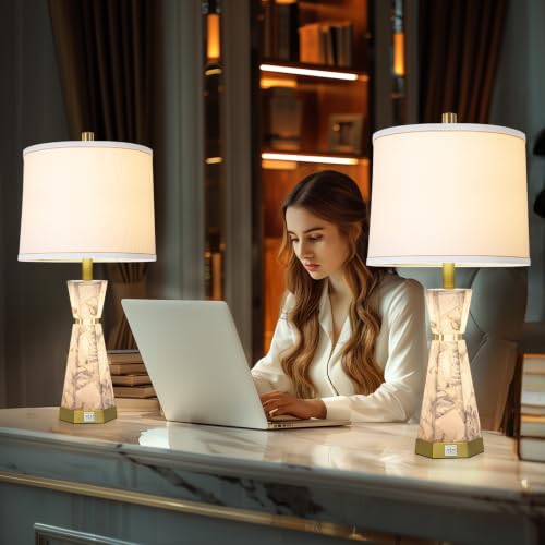 27" Modern Alabaster Table Lamp Set of 2 with Night Light (2 Count)