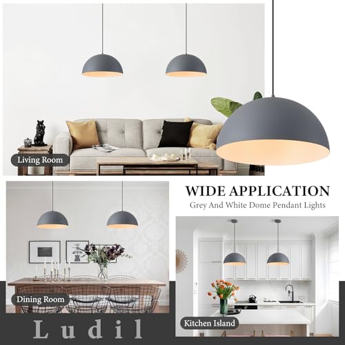 16" Grey and White Industrial Pendant Lights Kitchen Island