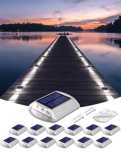 Solar Driveway Lights Outdoor IP68 Waterproof Led 12 Pack White (12 Count)