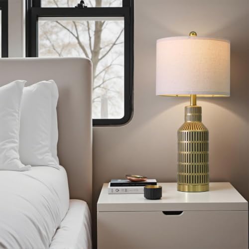 25" Gold and Black Modern Ceramic Bedside Lamp Set of 2 for Bedroom Decor Farmhouse Table Lamp for Living Room Office Dorm
