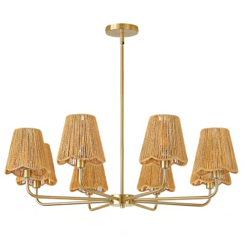 Rattan Chandelier for Dining Room Gold Boho Chandelier for Bedroom