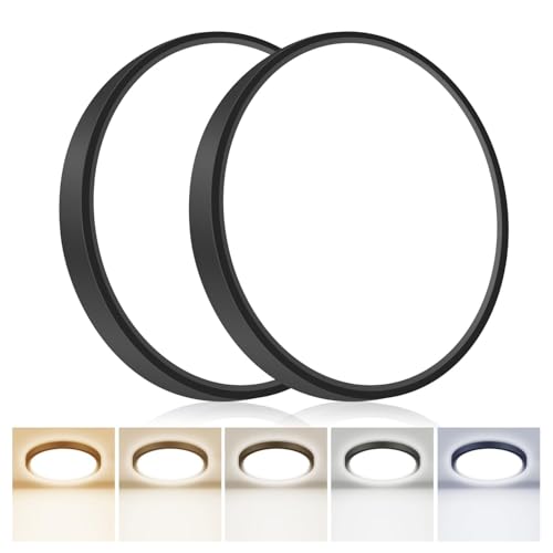 2PACK Flush Mount LED Ceiling Light Fixtures 5 Color Temperatures in One &100W Equivalent Flat Bathroom ceiling light (2 Count)