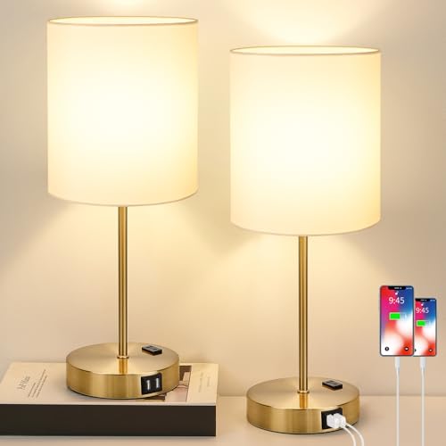 2 Pack Touch Control Table Bedside Lamps with 2 USB & AC Outlet