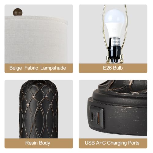 Black Farmhouse Lamps for Living Room Set of 2 (2 Count)