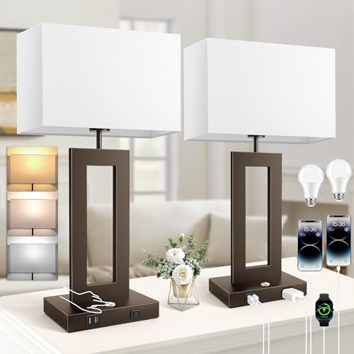 3 Color Temperatures Brown Table Lamps for Bedrooms Set of 2 (2 Count)