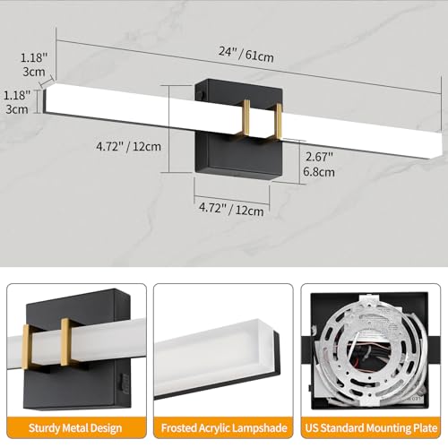 Modern Black and Brass Vanity Light Bar 24 Inch