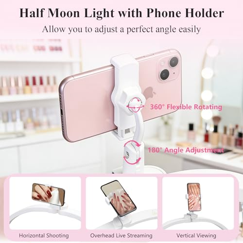 Half Moon Light for Nail Desk with Phone Holder 29" Foldable LED Nail Tech Light 3 Color Modes & 10 Brightness Half Moon Lamp for Manicure Table
