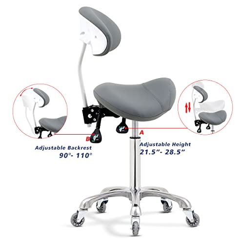 Saddle Stool Rolling Chair with Back Support