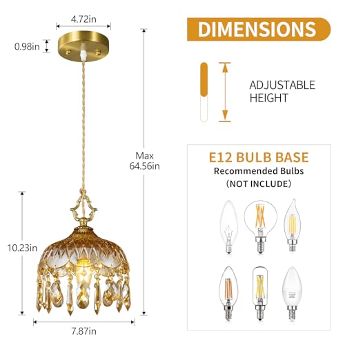 Brass Vintage Glass Pendant Light Crystal Hanging Light Fixtures
