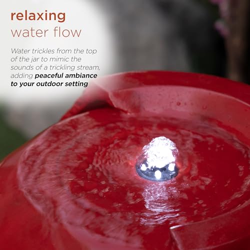 DIG100XS-RD | 33"H Outdoor Vintage Cascading Antique Jar Water Fountain with LED Lights — Garden, Patio & Yard Décor — Red Finish