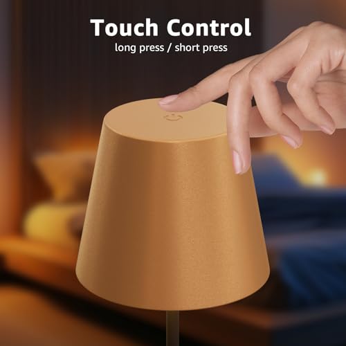 2 Pack Cordless Table Lamp Rechargeable 5000mAH Battery Operated Lights Touch Control LED Portable Desk Lamps 3 Color Dimming for Outdoor Coffee Bedroom Kitchen (2 Count)
