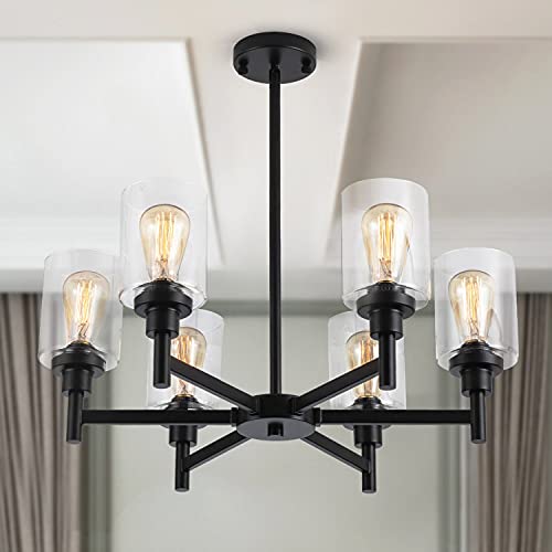 Black Farmhouse Chandeliers for Dining Room Light Fixtures Over Table (6 Count)